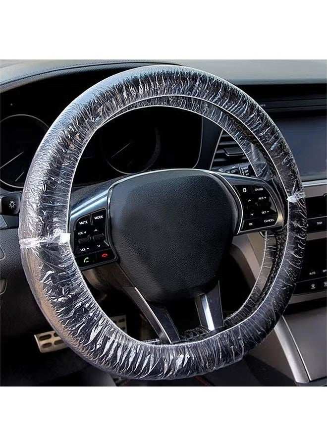 50PCS Universal Disposable Steering Wheel Cover Plastic Transparent Car Steering Wheel Covers with Elastic Trims for Steering Wheels - Image 2